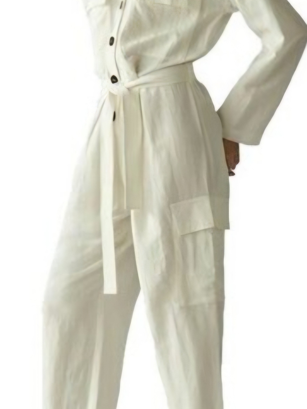 Baltic Born Cream Utility Cargo Jumpsuit with Self-Tie Waist